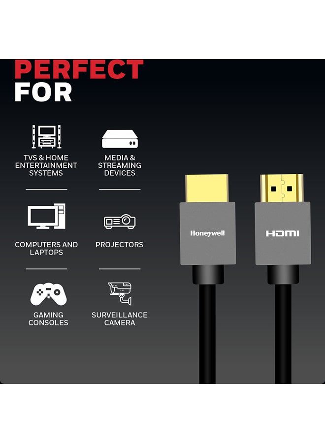 HDMI v2.0, 4K@60Hz Cable With Ethernet, 3 Mtr (9.9 ft), Upto 18GBPS Transfer Speed,High Speed With UHD Resolution, Comaptible With Television, Soundbar, Gaming Console, PC, Laptop Grey-2.0