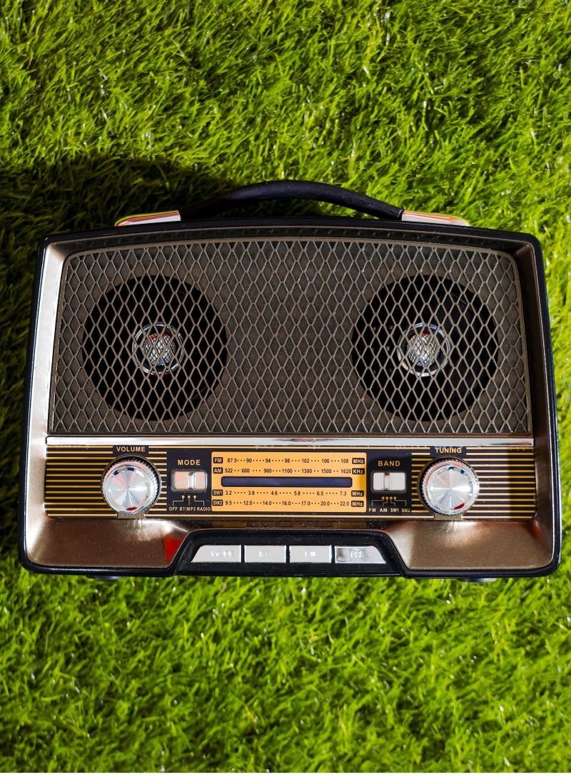 Rechargeable Radio with Bluetooth, 3-Band Radio, | AUX Input, Rechargeable Battery Radio | AC/ DC Operation | BT/ FM/ MP3/ USB/ TF Card | GR13016