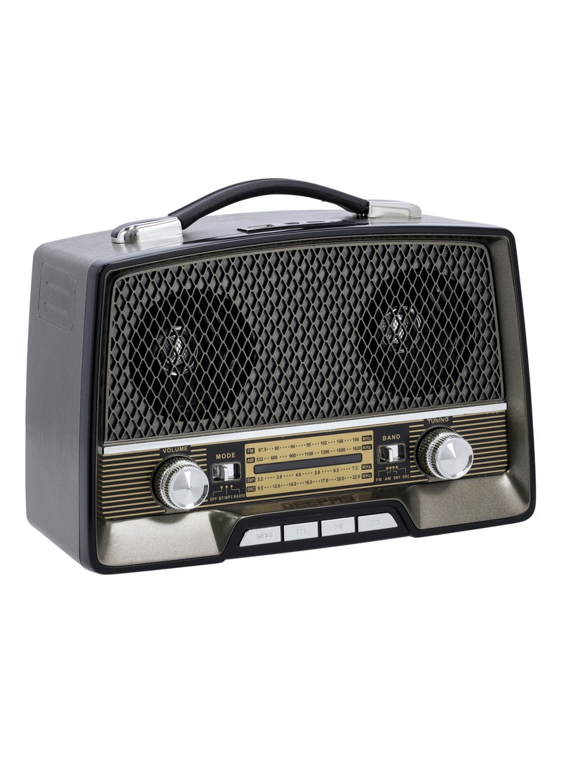 Rechargeable Radio with Bluetooth, 3-Band Radio, | AUX Input, Rechargeable Battery Radio | AC/ DC Operation | BT/ FM/ MP3/ USB/ TF Card | GR13016