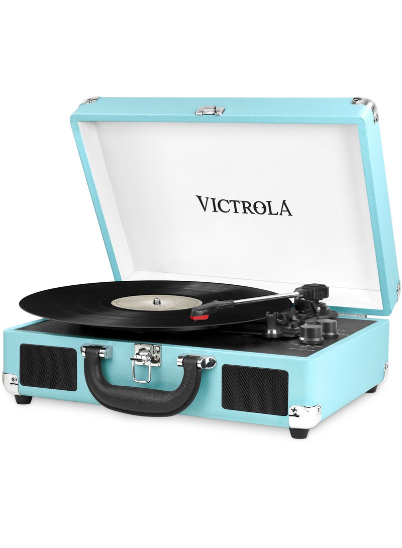 Victrola Journey Vintage Bluetooth Suitcase Vinyl Record Player Portable 3-Speed LP Turntable with Built-in Stereo Speakers Aux-In RCA Out Elegant Turquoise Color