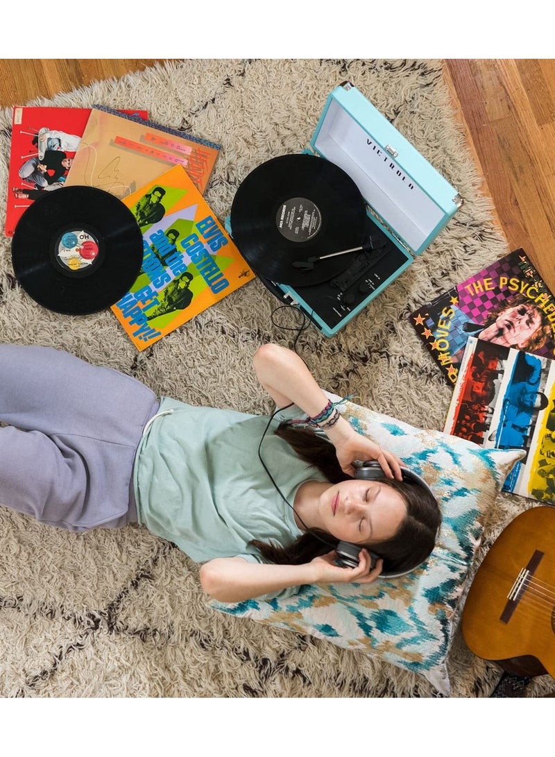 Victrola Journey Vintage Bluetooth Suitcase Vinyl Record Player Portable 3-Speed LP Turntable with Built-in Stereo Speakers Aux-In RCA Out Elegant Turquoise Color
