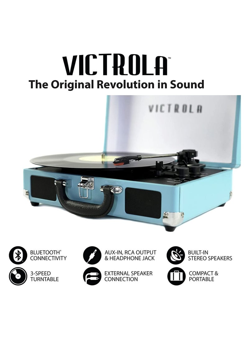 Victrola Journey Vintage Bluetooth Suitcase Vinyl Record Player Portable 3-Speed LP Turntable with Built-in Stereo Speakers Aux-In RCA Out Elegant Turquoise Color