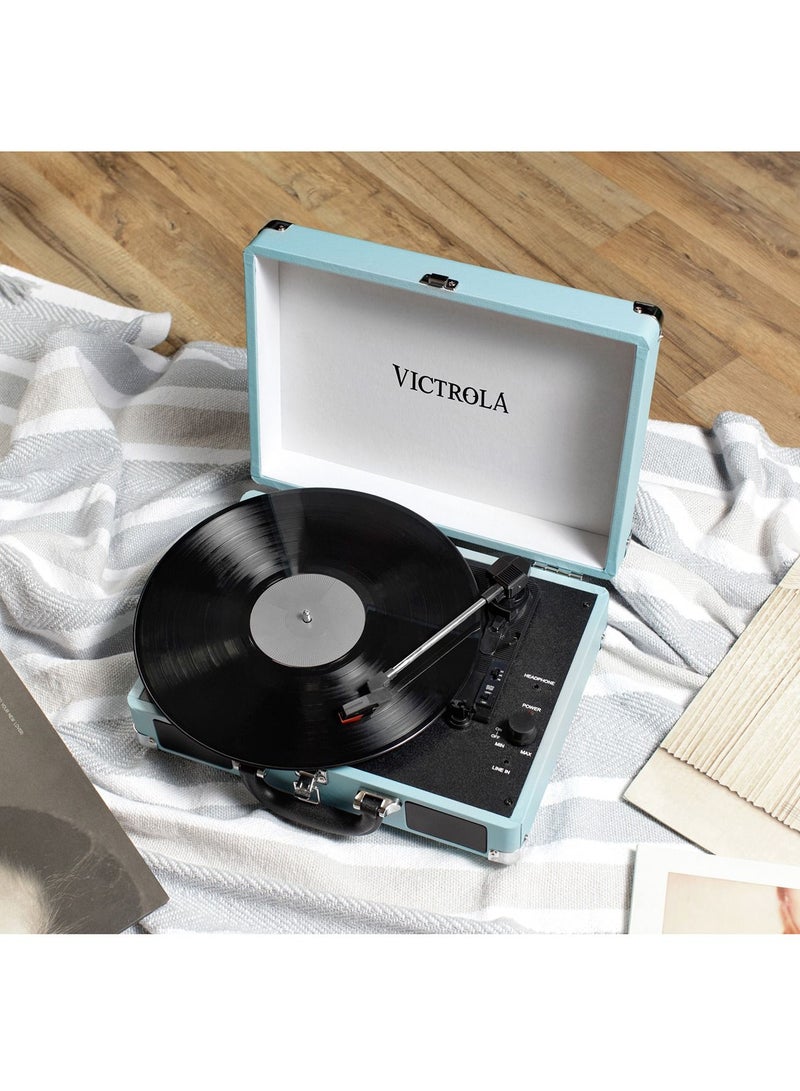 Victrola Journey Vintage Bluetooth Suitcase Vinyl Record Player Portable 3-Speed LP Turntable with Built-in Stereo Speakers Aux-In RCA Out Elegant Turquoise Color