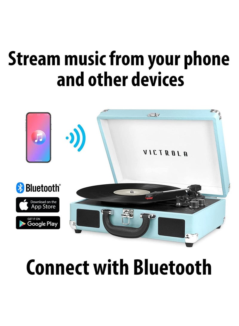 Victrola Journey Vintage Bluetooth Suitcase Vinyl Record Player Portable 3-Speed LP Turntable with Built-in Stereo Speakers Aux-In RCA Out Elegant Turquoise Color