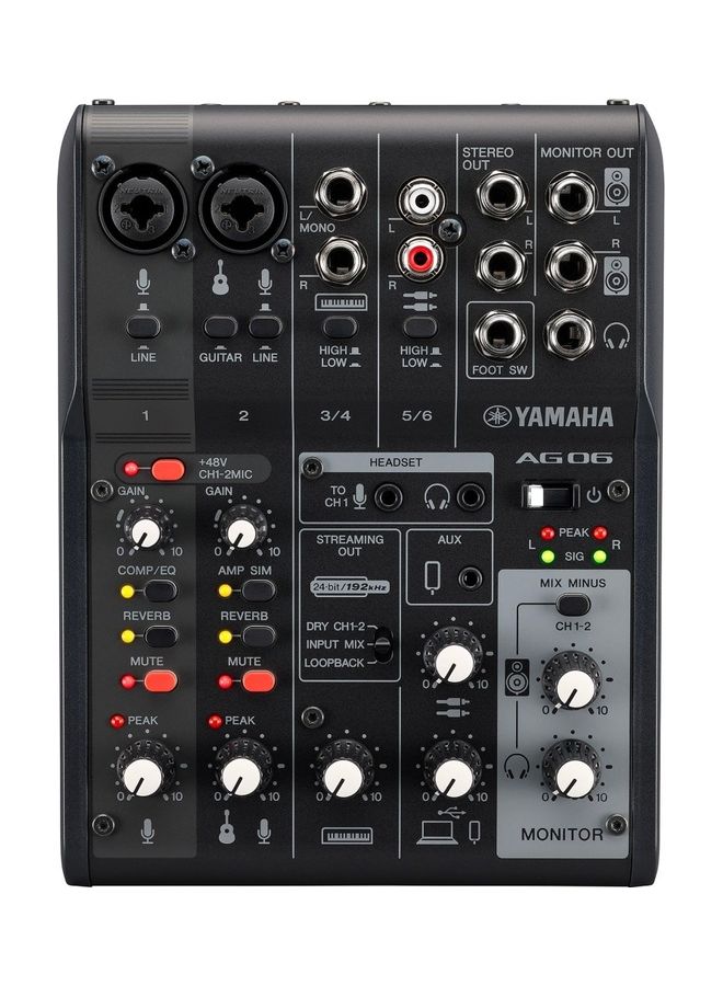 6 Channel Live Streaming Loopback Audio USB Mixer AG06MK2B Black