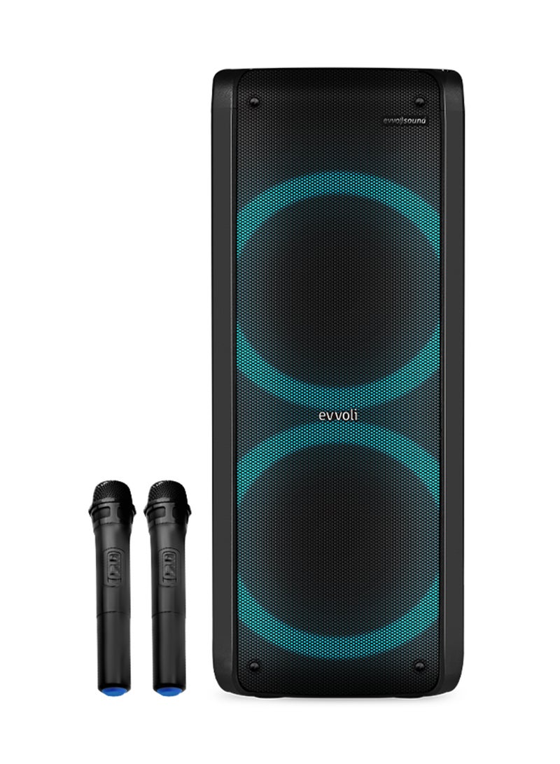 Portable Party Speaker Bluetooth With Two Wireless MIC And Colorful LED Dazzled Lights EVAUD-PT80B Black