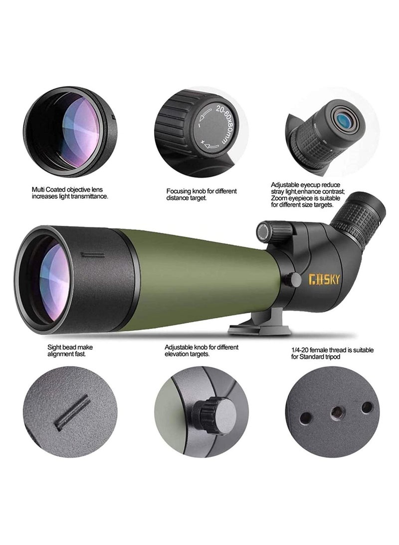 Updated 20-60x80 Spotting Scopes with Tripod, Carrying Bag and Quick Phone Holder