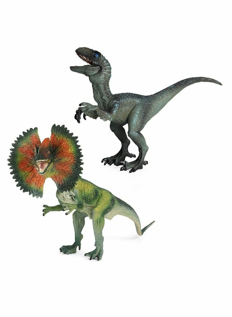 Dinosaur Toy Dilophosaurus & Velociraptor, Realistic Educational Dinosaur Figures with Moveable Jaw, Plastic Wildlife Animal Dino Model Figurines for Birthday Gift, Kids Toys, Party Favor