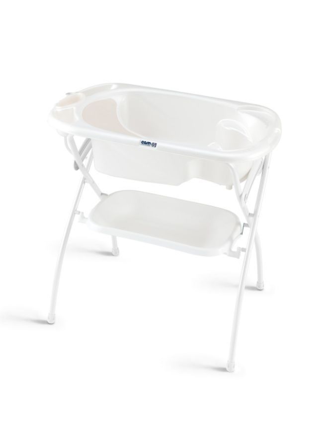 Baby Bath Tub  - Beige - Made In Italy - Compact Folding -, Incline  Babies From 0 To 6 Months And One Seat With Armrests For Babies From 6 To 12 Months - Portable With Storage