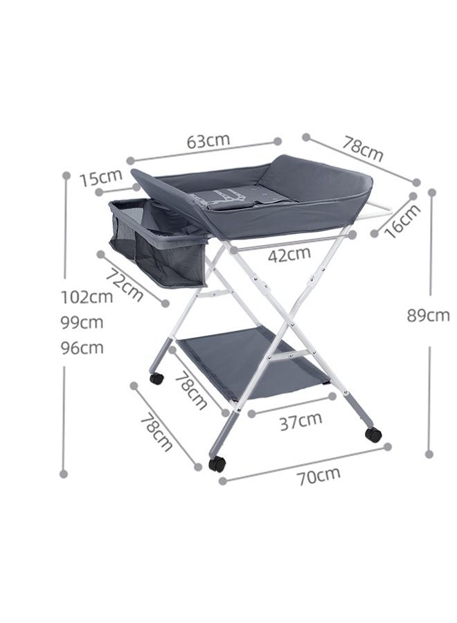 Baby Changing Table Adjustable Height Portable Folding Diaper Changing Station with Wheels Mobile Nursery Organizer with Large Storage Racks for Newborn Baby