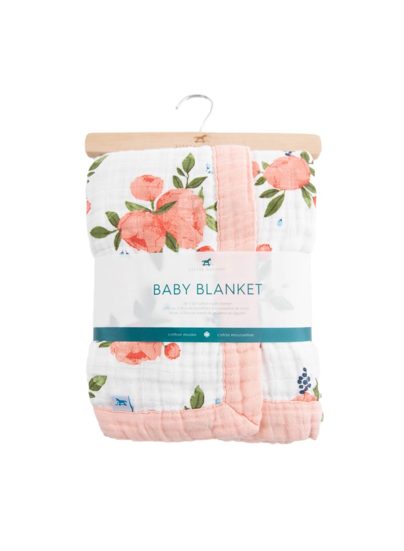 Cotton Muslin Baby Blanket Watercolor Roses