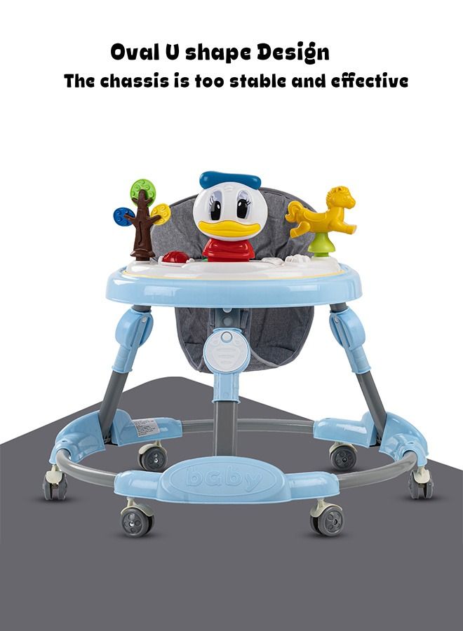 Kidzee Baby Walker Round Kids Walker For Baby With Foldable 3 Height Adjustable Removable Seat And Musical Toy Bar Baby Push Walker For Baby Boys Girls 6 To 18 Months Blue
