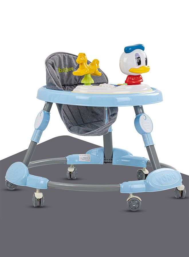 Kidzee Baby Walker Round Kids Walker For Baby With Foldable 3 Height Adjustable Removable Seat And Musical Toy Bar Baby Push Walker For Baby Boys Girls 6 To 18 Months Blue