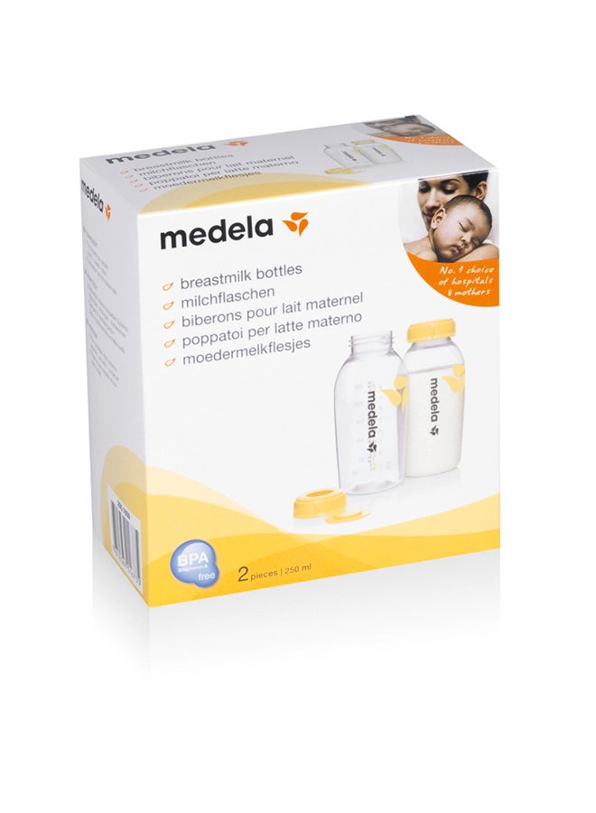 2 Pieces Breastmilk Bottles 250 Ml - Safe And Bpa - Free, Accurate Measurement Markings And Compatible With Medela Breast Pumps