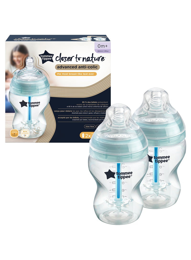 Pack Of 2 Anti-Colic Baby Bottle, Slow-Flow Teat And Unique Anti-Colic 0 Months+, 260 ml
