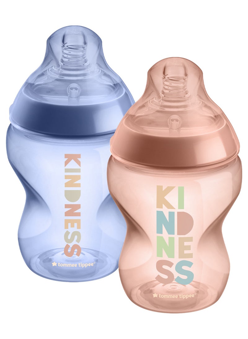 Pack Of 2 Closer To Nature Baby Bottles, Slow-Flow Anti-Colic Valve 0 Months+ 260 ml Multicolor