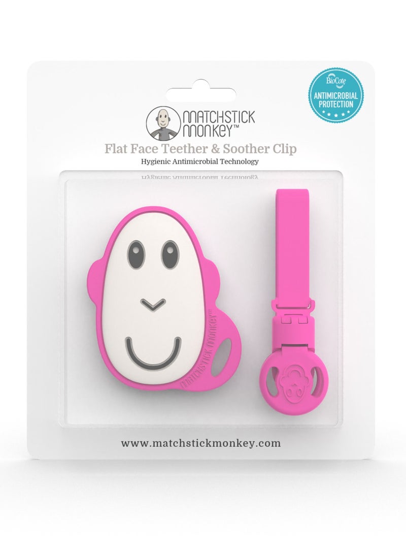 Flat Face Teether and Soother Clip 	- Pink