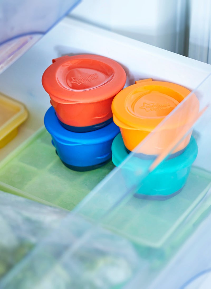 Pack Of 4 Pop Up Freezer Weaning Pots With Tray, Baby Food Containers With Soft Push Up Bases, 4 Months+, 60ml Multicolour (  Packaging May Vary )