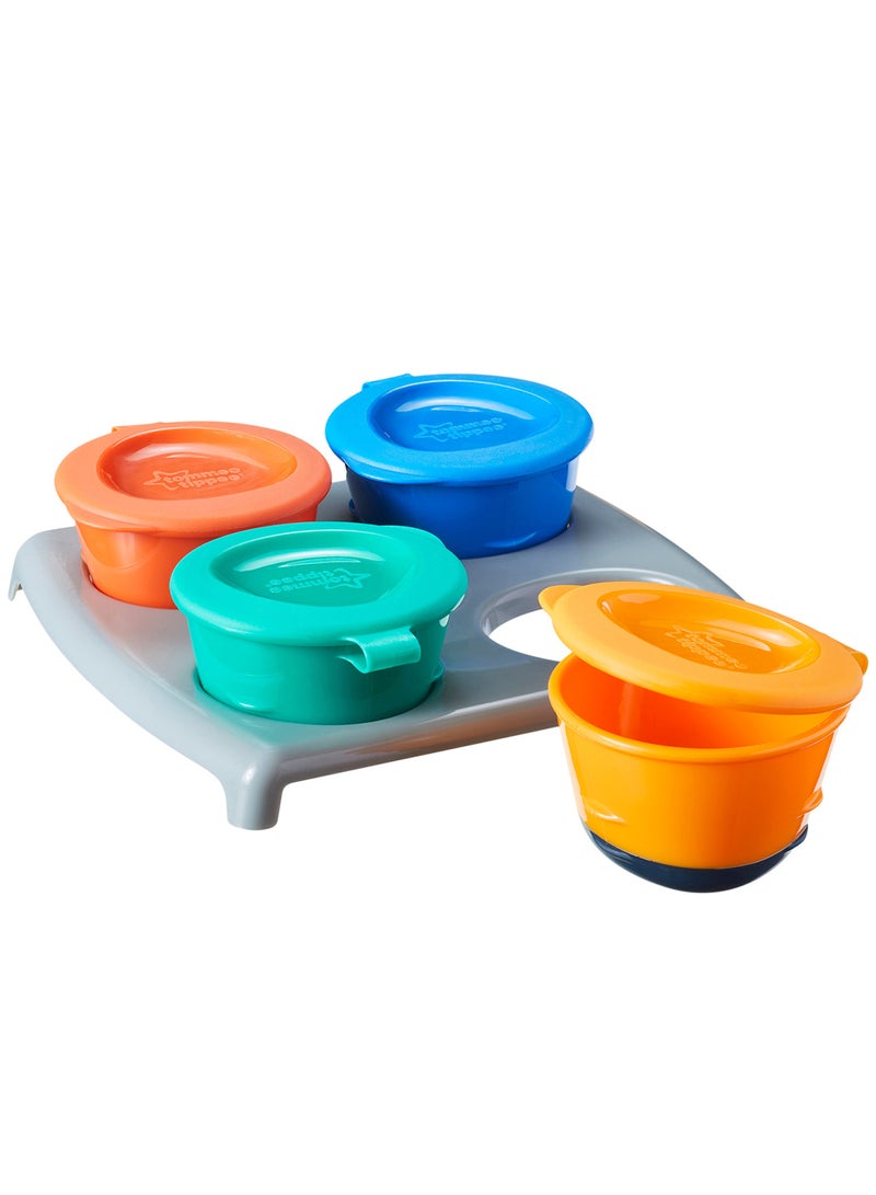 Pack Of 4 Pop Up Freezer Weaning Pots With Tray, Baby Food Containers With Soft Push Up Bases, 4 Months+, 60ml Multicolour (  Packaging May Vary )