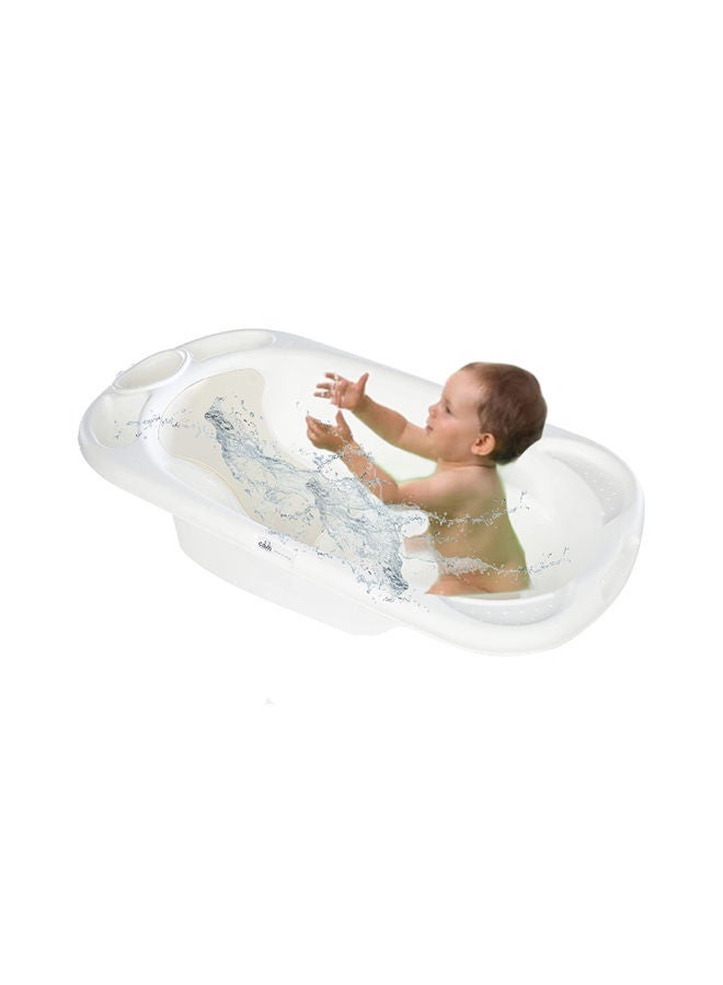 Baby Bagno Bath Tub - White, Bathtime For Baby, Soap And Sponge Trays, Shower Accessory, Support Feet, Plug To Drain The Water, From 0 To 12 Months, Made In Italy