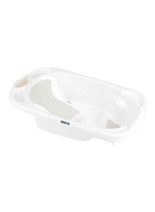 Baby Bagno Bath Tub - White, Bathtime For Baby, Soap And Sponge Trays, Shower Accessory, Support Feet, Plug To Drain The Water, From 0 To 12 Months, Made In Italy