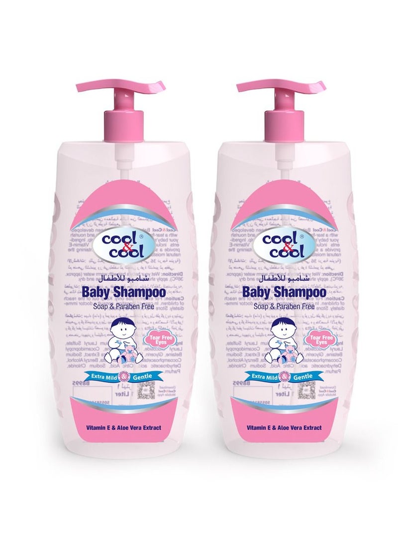 Cool & Cool Kids Shampoo - 1L (Pack of 2) Tear Free, Paraben, Free Dye Free, Chamomile & Vitamin E Free with Ultra Mild Formula - 2L