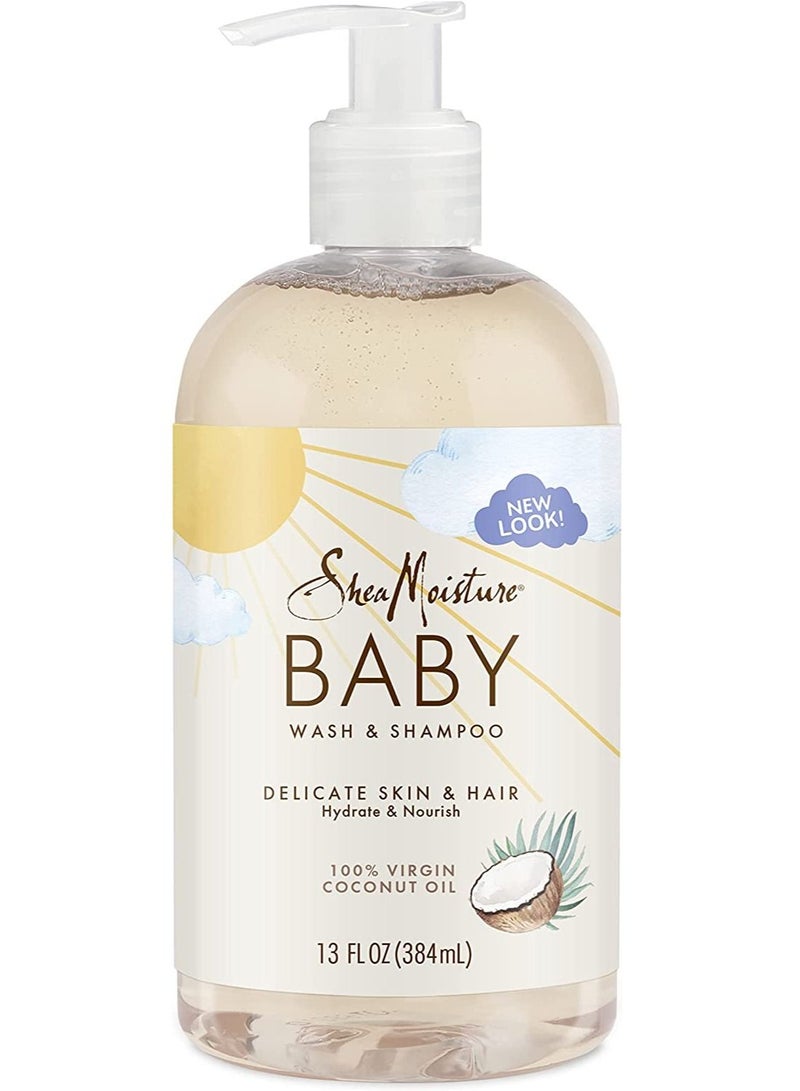 Shea Moisture Virgin Coconut Oil Baby Wash And Shampoo For Kids, 13 Oz., White, 384 ml