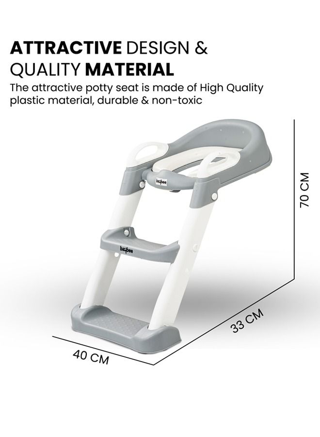 Aura Baby Potty Seat With Ladder For Western Toilets Kids Toilet Potty Training Seat For Baby With Handle Cushion Kids Potty Chair Kids Potty Seat For Baby Kids 2 To 5 Years Boys Girls Grey