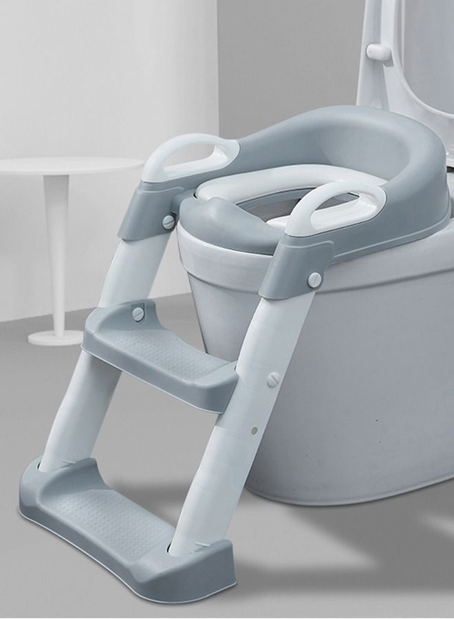 Aura Baby Potty Seat With Ladder For Western Toilets Kids Toilet Potty Training Seat For Baby With Handle Cushion Kids Potty Chair Kids Potty Seat For Baby Kids 2 To 5 Years Boys Girls Grey