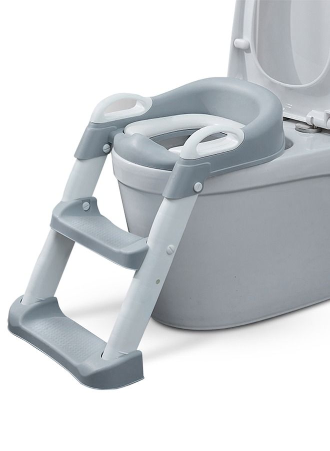 Aura Baby Potty Seat With Ladder For Western Toilets Kids Toilet Potty Training Seat For Baby With Handle Cushion Kids Potty Chair Kids Potty Seat For Baby Kids 2 To 5 Years Boys Girls Grey