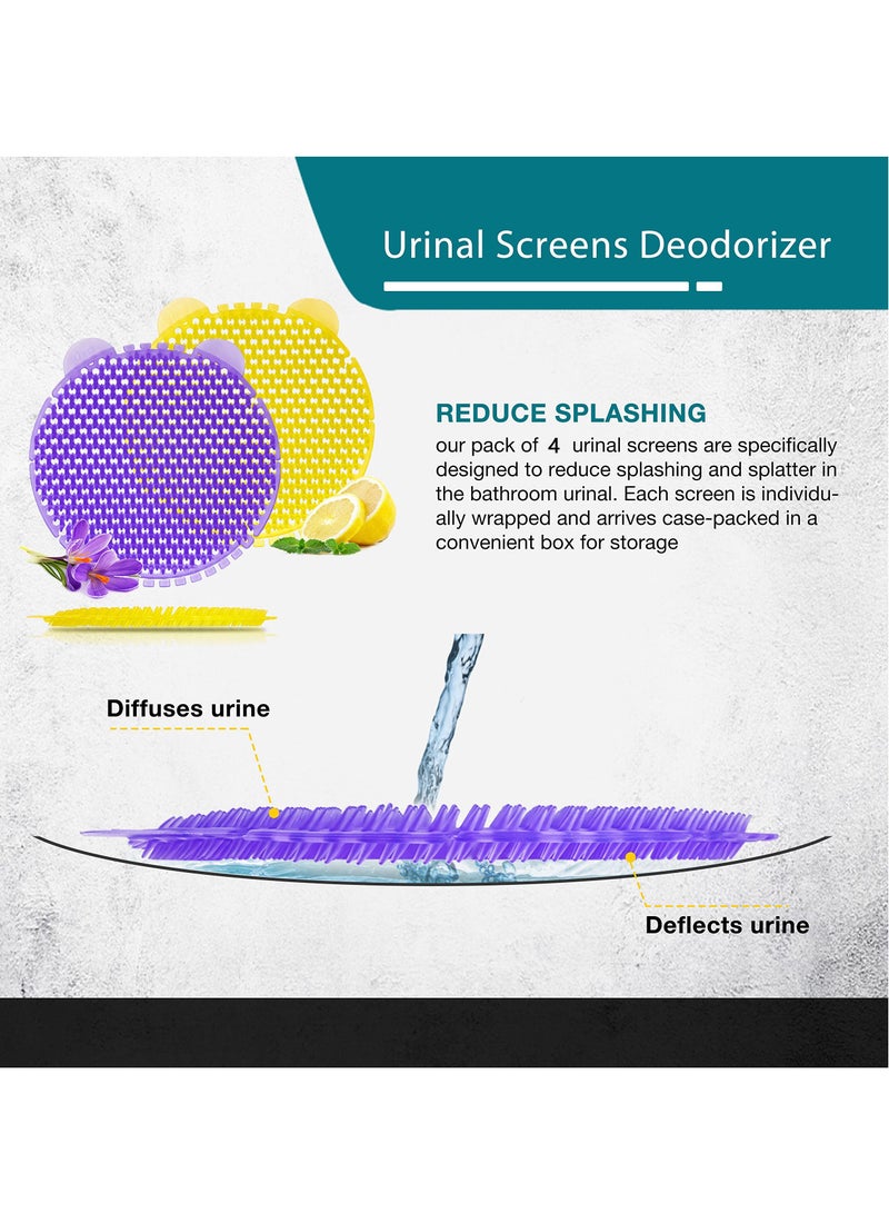 Urinal Screen Deodorizer, Men's Toilet Splash Proof and Odor Freshener Toilet Filter Fragrance Tablets Urinal Violet and Lemon Scent for Home/ mall/ restaurant/ office/ school (4 Tablets)