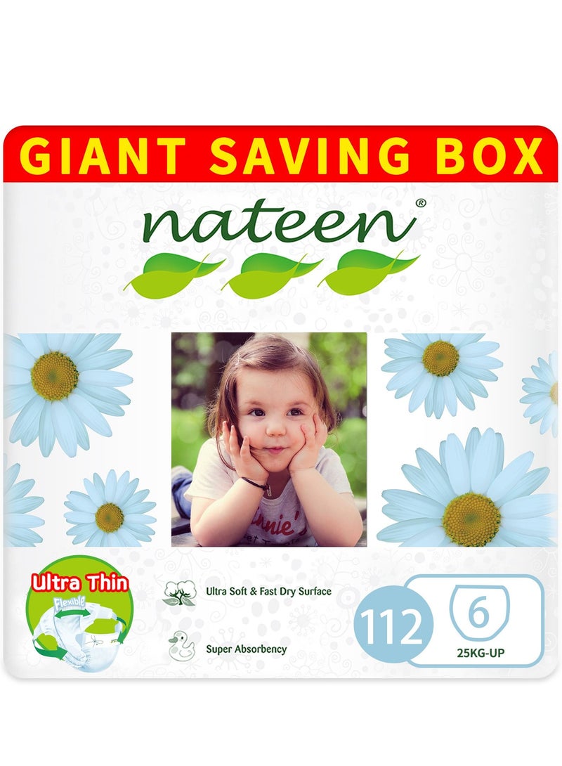 Premium Care Baby Diapers,Size 6 (25+kg),XXL,112 Count Diapers,Super Absorbency,Natural Breathable Baby Diapers.
