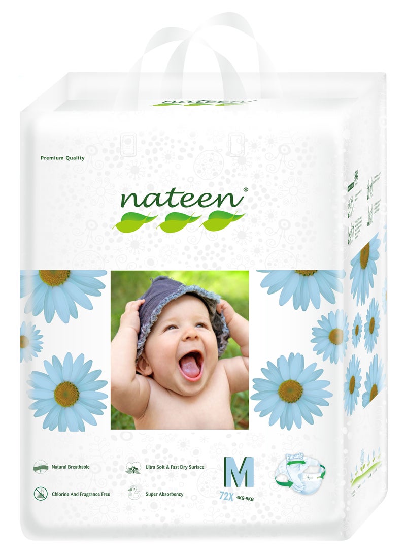 Nateen Premium Care Baby Diaper,Size 3 (4-9kg),Medium,72 Count Diapers,Super Absorbent,,Breathable Baby Diapers.
