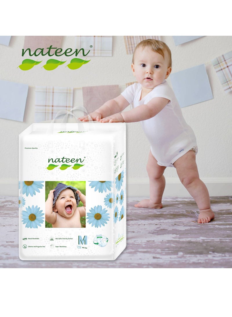 Nateen Premium Care Baby Diaper,Size 3 (4-9kg),Medium,72 Count Diapers,Super Absorbent,,Breathable Baby Diapers.