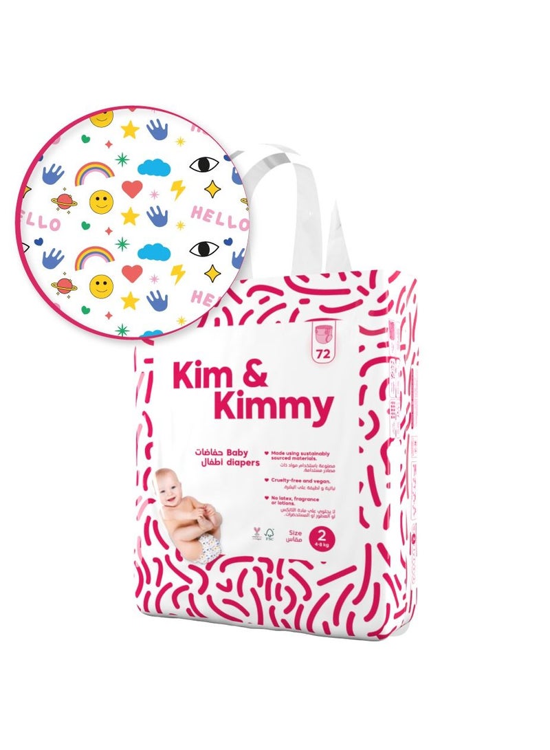 Kim & Kimmy - Size 2 Diapers, 4 - 8kg, qty 72 - Funny Icons