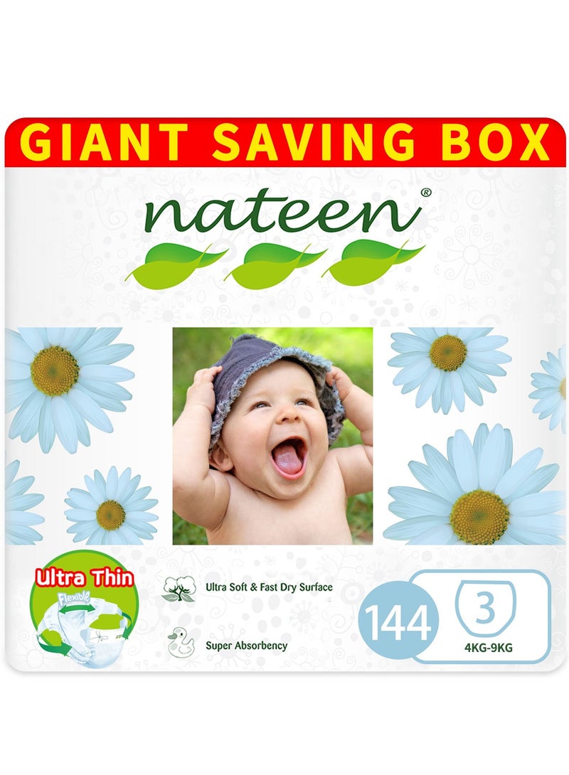 Premium Care Baby Diapers, Size 3 (4-9kg), Medium, 144 Count Diapers, Super Absorbent, Breathable Baby Diapers.