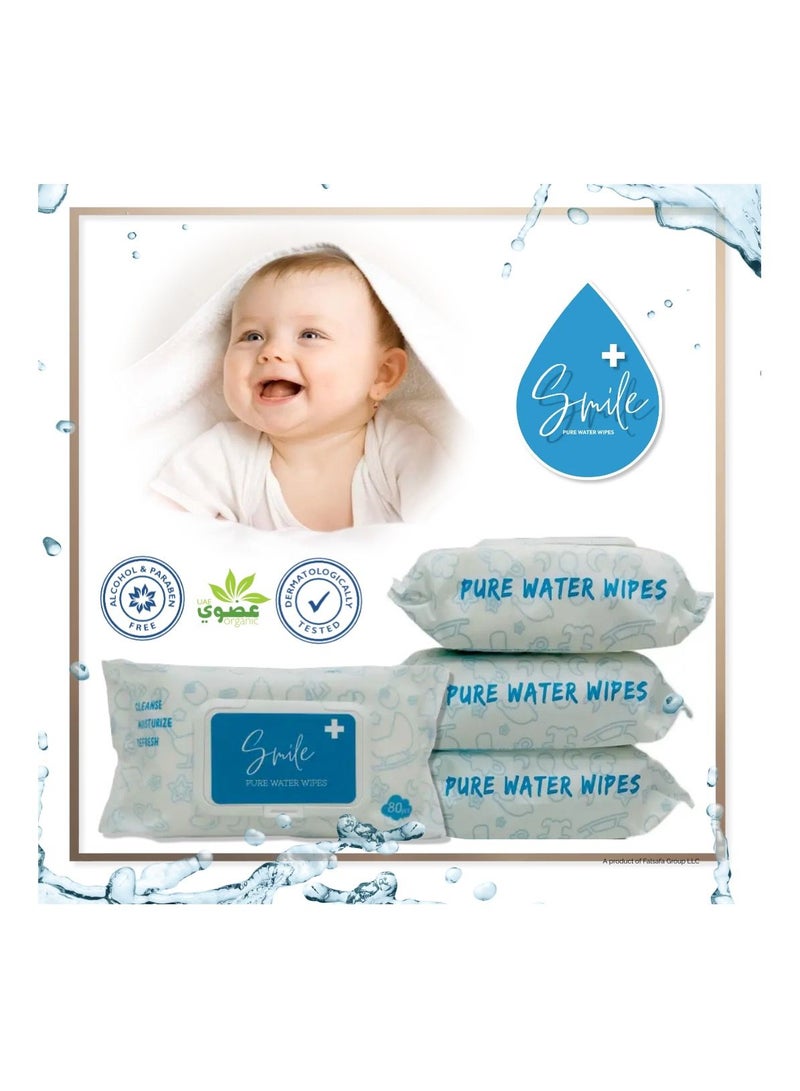 Pure Water Wipes 80 - Piece, Pack Of 6, 480 Wipes