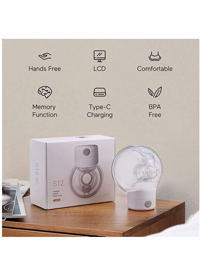 Wearable Breast Pump S12, Lcd Hands Free Breast Pump, Low Noise & Painless Electric Breast Pump With 2 Mode & 9 Levels, Portable Breastfeeding Breast Pump Can Be Worn In-Bra, 24Mm Flange