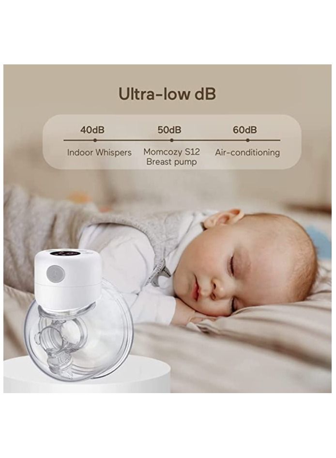 Wearable Breast Pump S12, Lcd Hands Free Breast Pump, Low Noise & Painless Electric Breast Pump With 2 Mode & 9 Levels, Portable Breastfeeding Breast Pump Can Be Worn In-Bra, 24Mm Flange