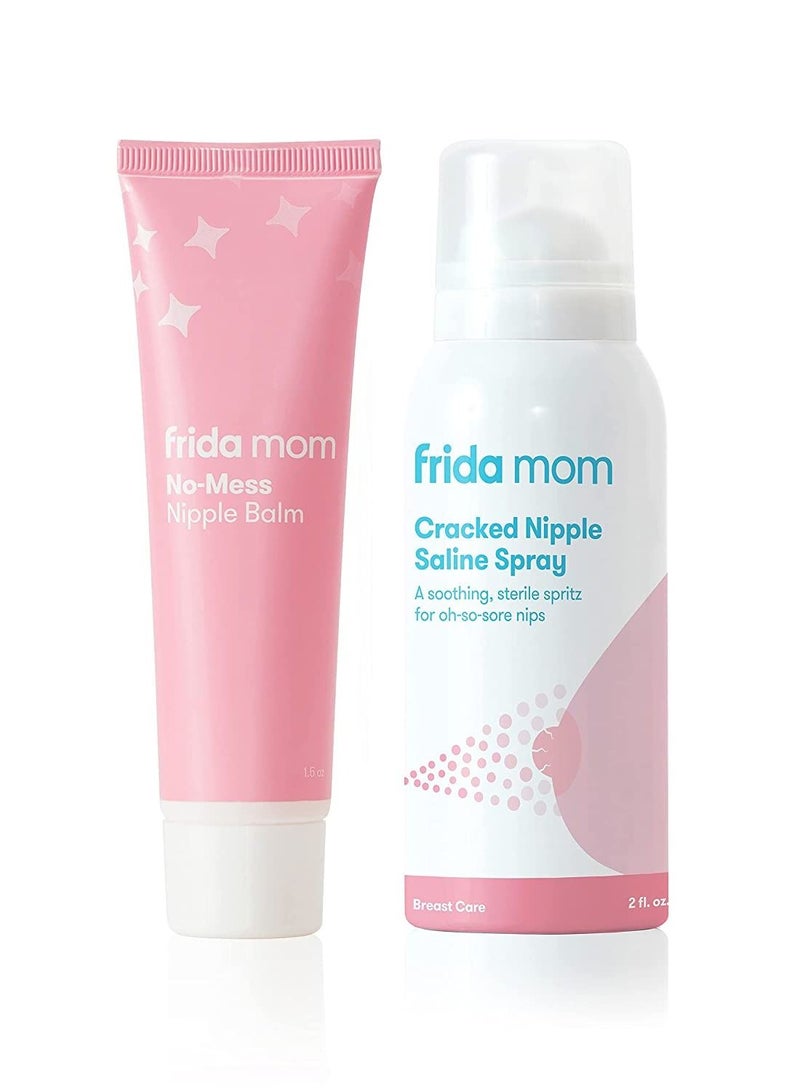 Frida Mom Sore Nipple Set Cracked Nipple Saline Spray, No-Mess Nipple Cream 2 Piece Set