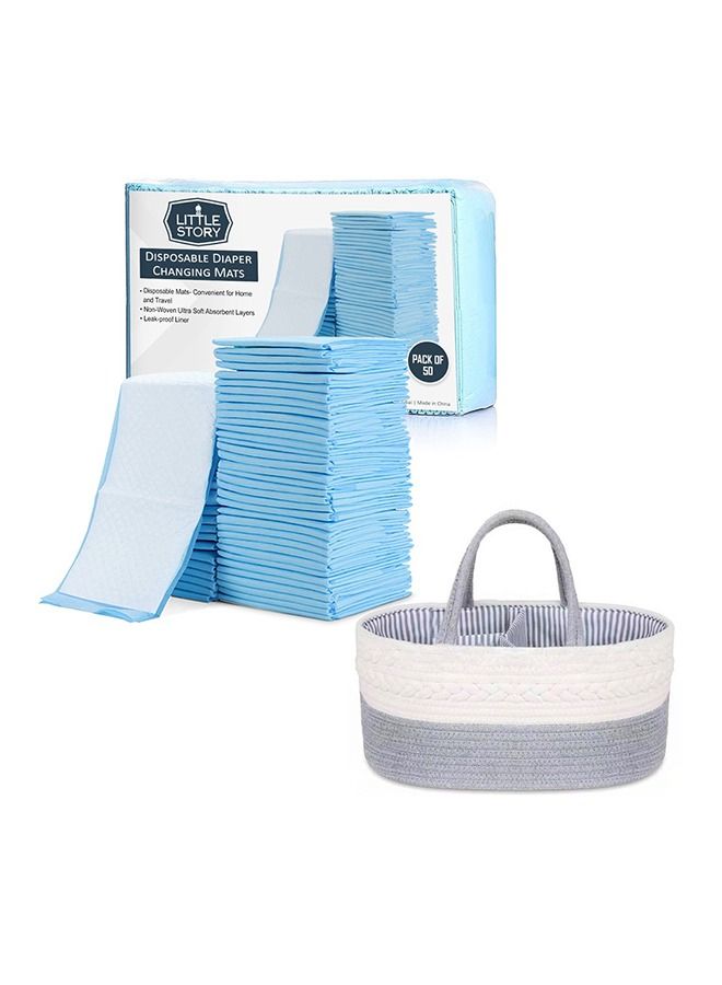 Baby Diaper Caddy With Changing Mats 50 Count - Grey