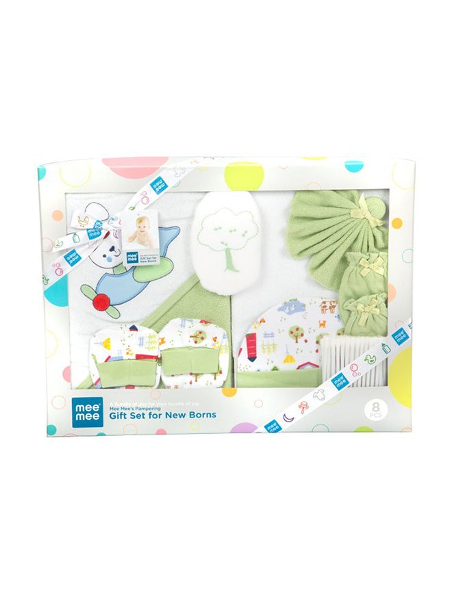 Mee Mee Pampering Gift Set for New Born, Green (8 Pieces)