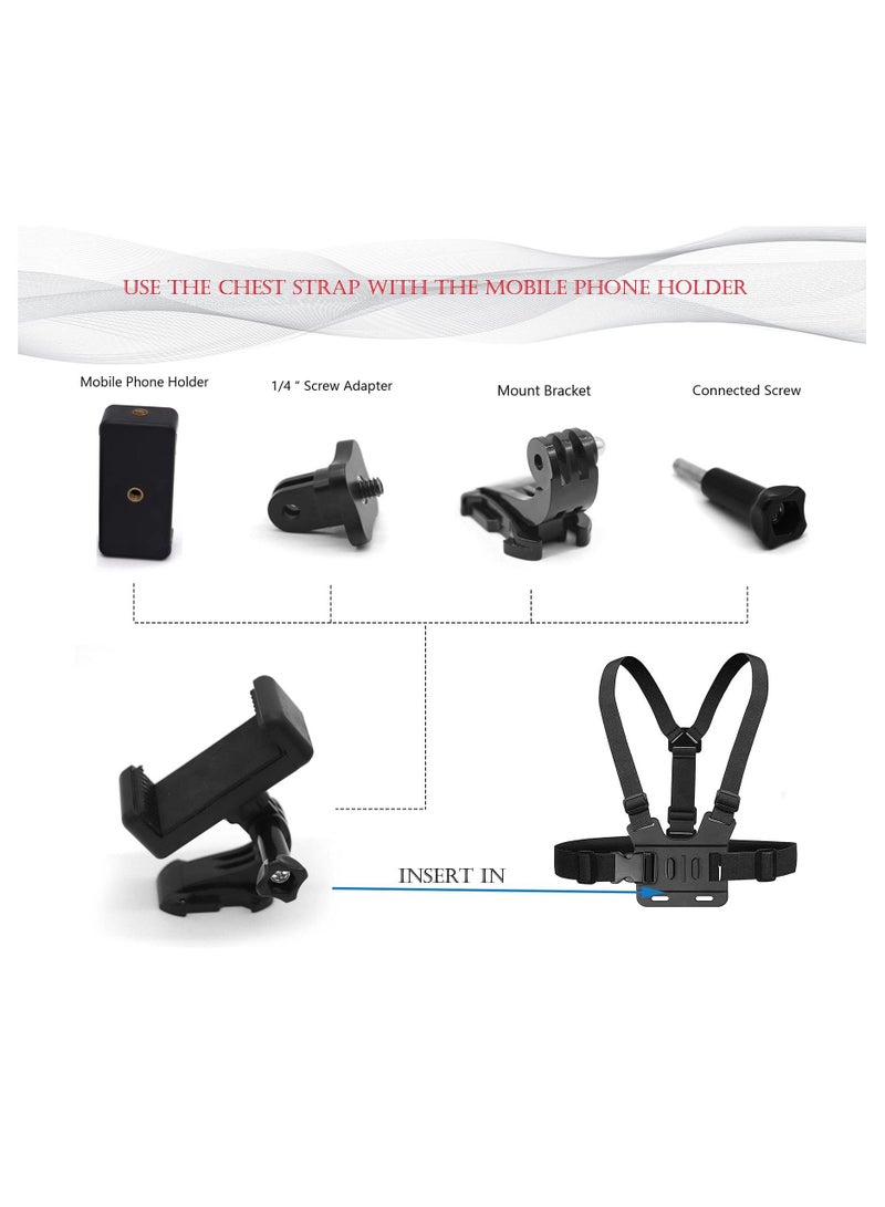 Camera Chest Mount Strap Harness Fit for AKASO DJI Osmo Adjustable Cell Phone with Sports Installation Bracket kit Mobile Bracket Backpack Clip Holder