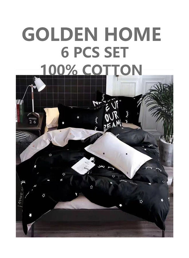 6-Piece Printed Combination King Size Duvet Cover Set Includes 1xFitted Bedsheet 200x200+30cm, 1xDuvet Cover 220x240 cm, 2xPillowcase 55x80cm, 2xCushion Case 45x70cm