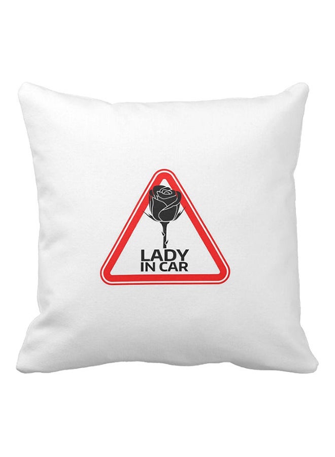 Lady In Car Printed Pillow White/Red/Black 40x40centimeter