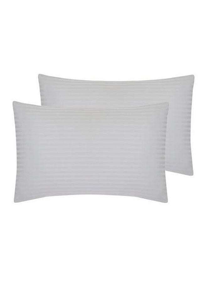 2-Piece Stripe Stylish Comfort Pillow Set Cotton White 23 x 120centimeter
