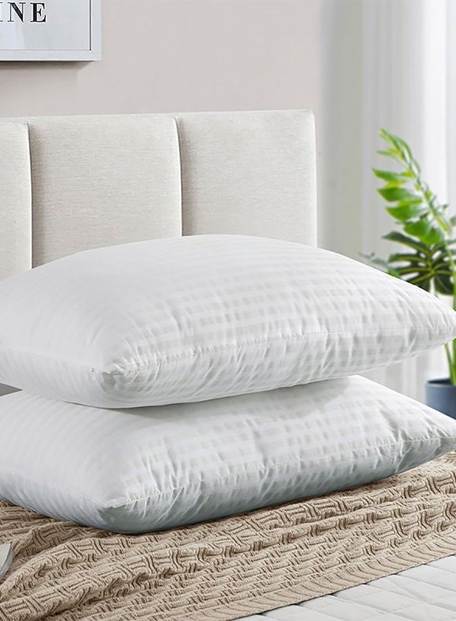 2- Piece Of Comfortable Strip Hotel Pillow Microfiber White/Grey 75 x 50cm