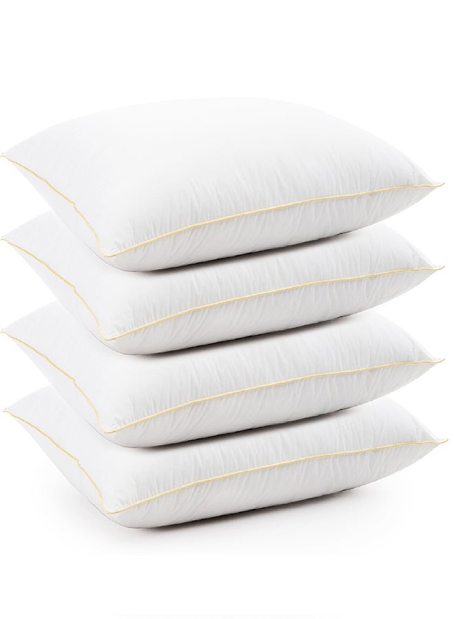 Set of 4-Pieces of Hotel Pillows, for Back, Neck, and Shoulder Support Soft Fluffy Golden Line Hotel Pillows Microfiber White / Gold 75x50cm