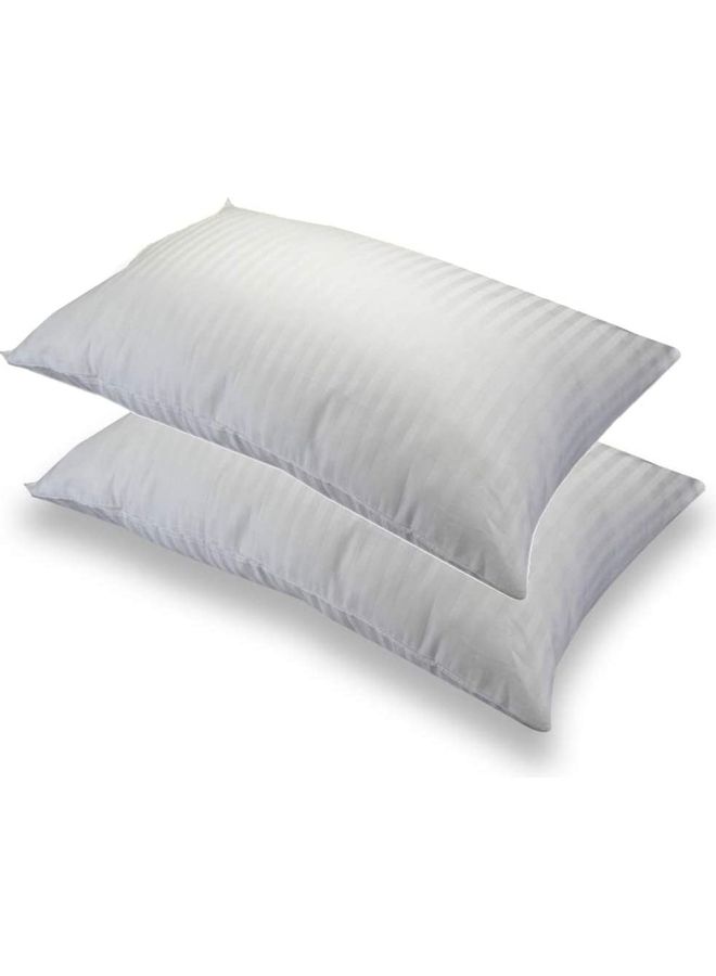 2-Piece Stripe Hotel Pillows Polyester White 50x75cm
