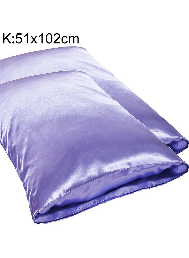 2-Piece Simple Solid Colour Pillow Case Cover Silk Light Purple 51 x 102cm